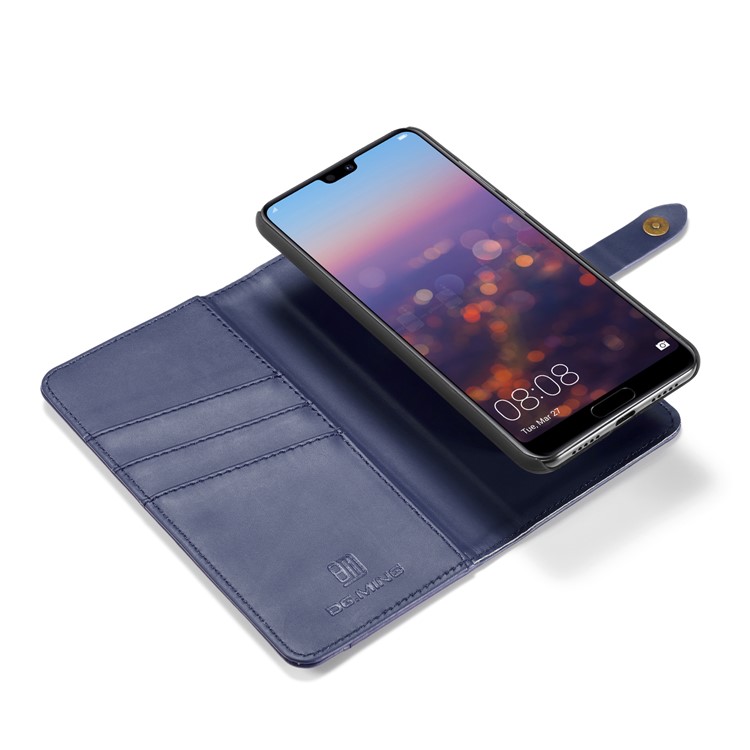 DG.MING Split Leather Wallet Cover + Detachable PC Phone Shell for Huawei P20 Pro - Blue-13