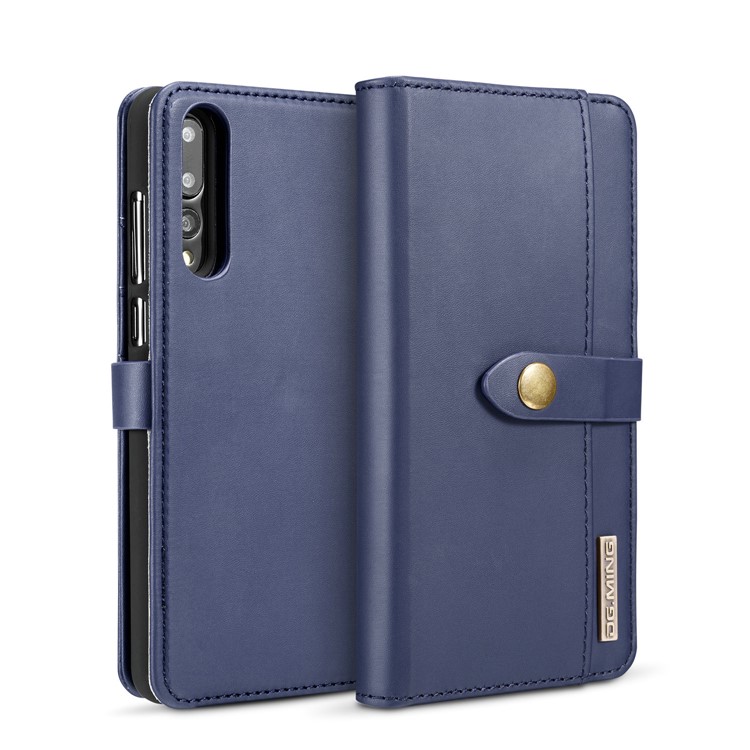DG.MING Split Leather Wallet Cover + Detachable PC Phone Shell for Huawei P20 Pro - Blue-2