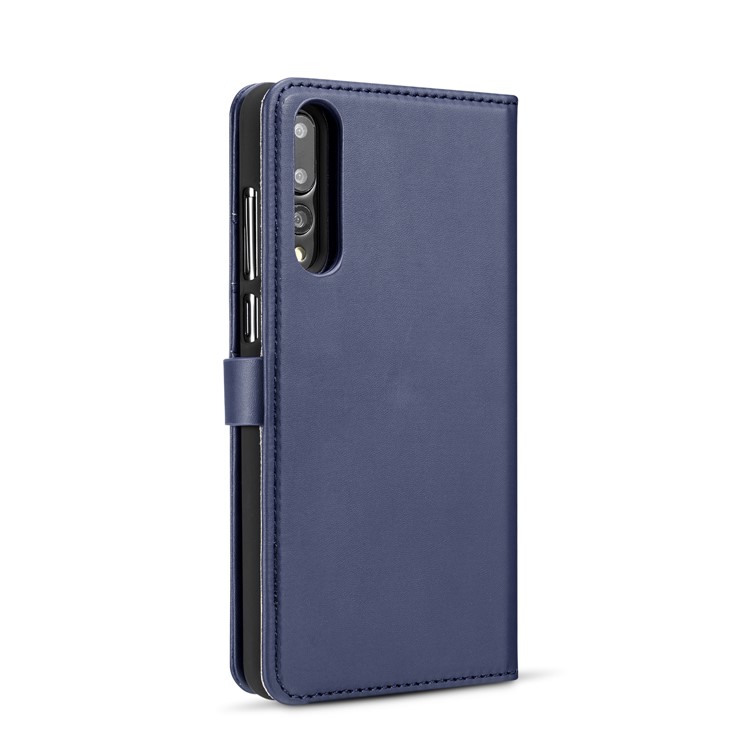 DG.MING Split Leather Wallet Cover + Detachable PC Phone Shell for Huawei P20 Pro - Blue-7