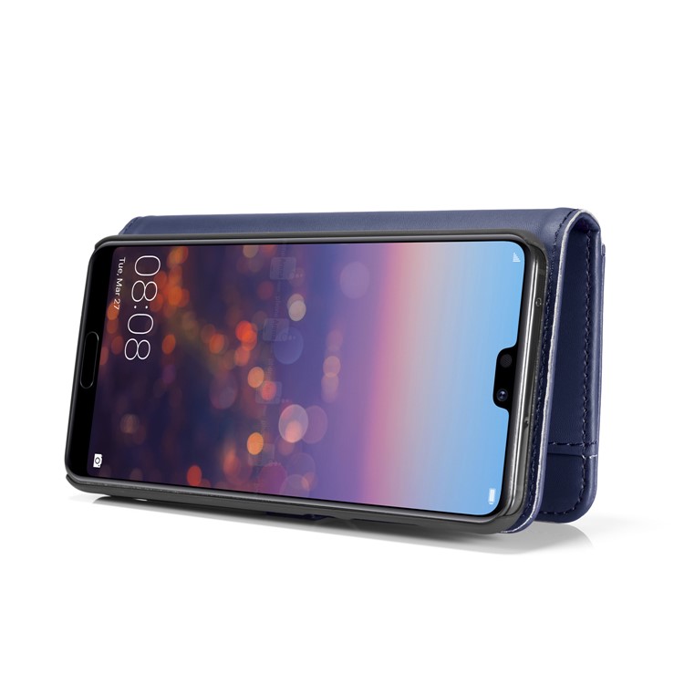 DG.MING Split Leather Wallet Cover + Detachable PC Phone Shell for Huawei P20 Pro - Blue-8