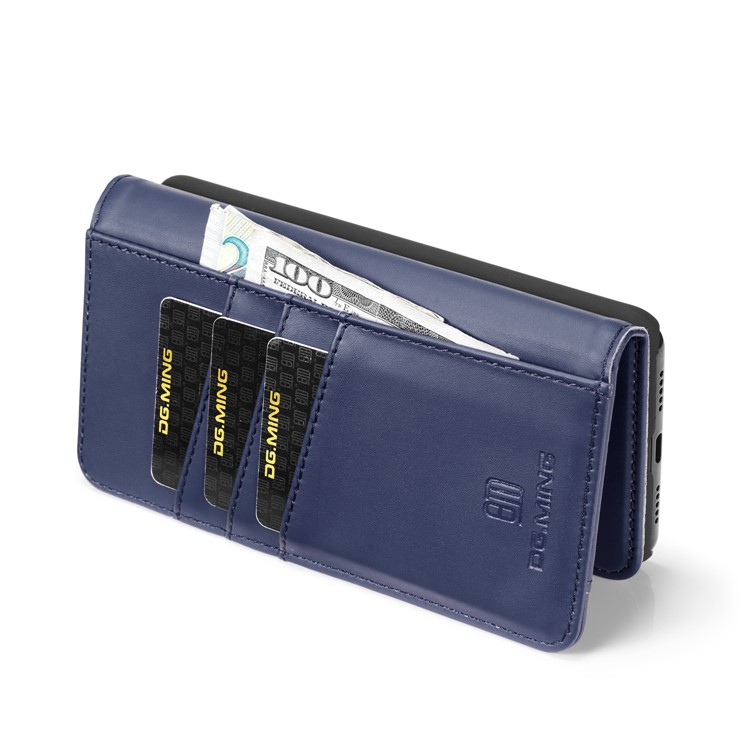 DG.MING Split Leather Wallet Cover + Detachable PC Phone Shell for Huawei P20 Pro - Blue-9