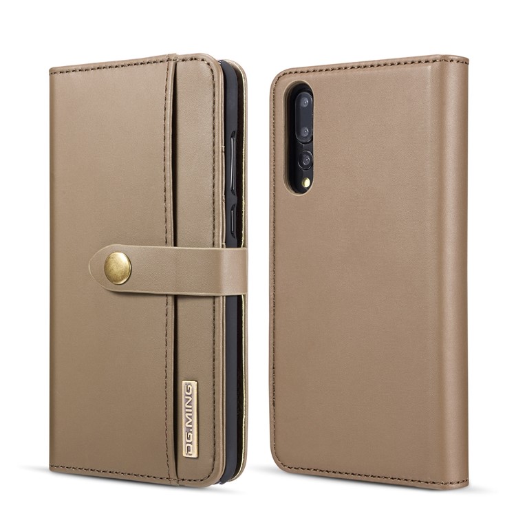DG.MING Split Leather Wallet Cover + Detachable PC Mobile Shell for Huawei P20 Pro - Brown-1