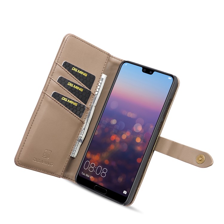 DG.MING Split Leather Wallet Cover + Detachable PC Mobile Shell for Huawei P20 Pro - Brown-10