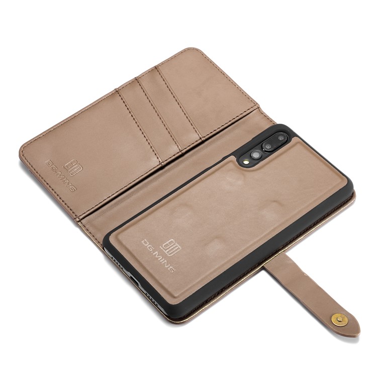 DG.MING Split Leather Wallet Cover + Detachable PC Mobile Shell for Huawei P20 Pro - Brown-12