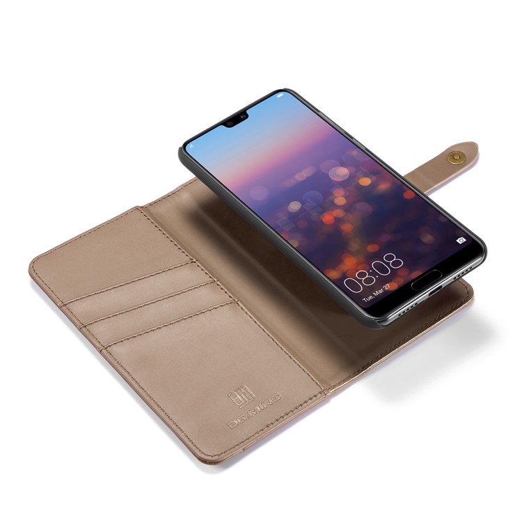 DG.MING Split Leather Wallet Cover + Detachable PC Mobile Shell for Huawei P20 Pro - Brown-13