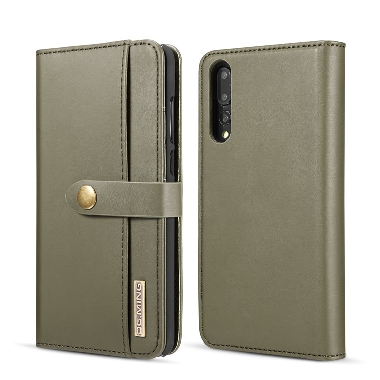 DG.MING Split Leather Wallet Case + Detachable PC Cell Phone Cover for Huawei P20 Pro - Green-1
