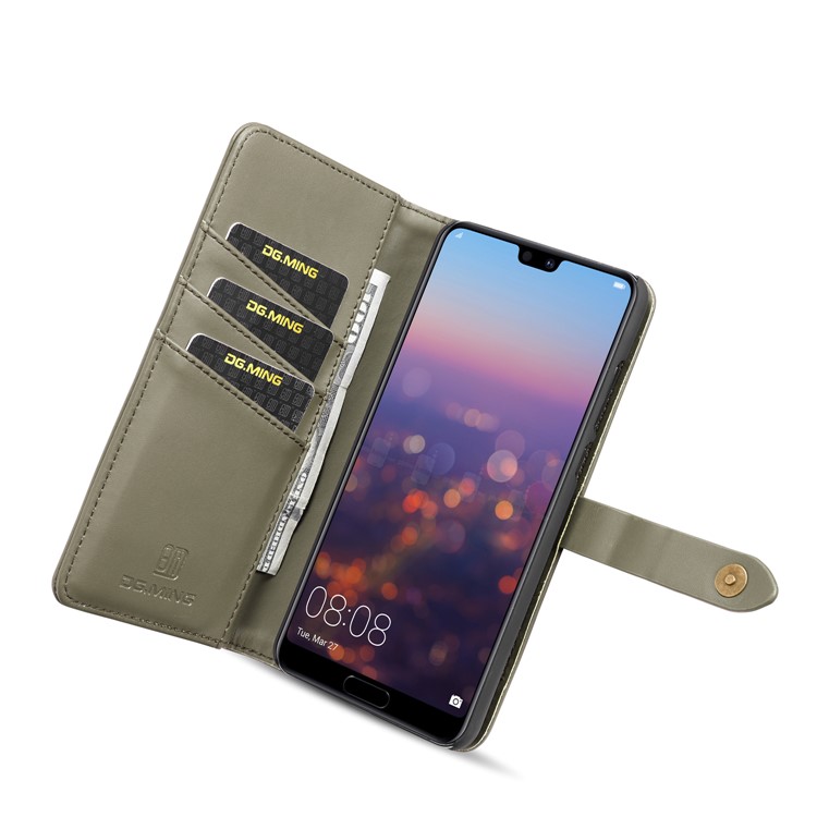 DG.MING Split Leather Wallet Case + Detachable PC Cell Phone Cover for Huawei P20 Pro - Green-10