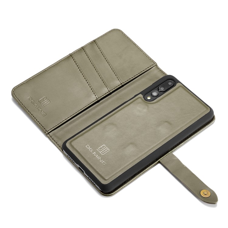 DG.MING Split Leather Wallet Case + Detachable PC Cell Phone Cover for Huawei P20 Pro - Green-12