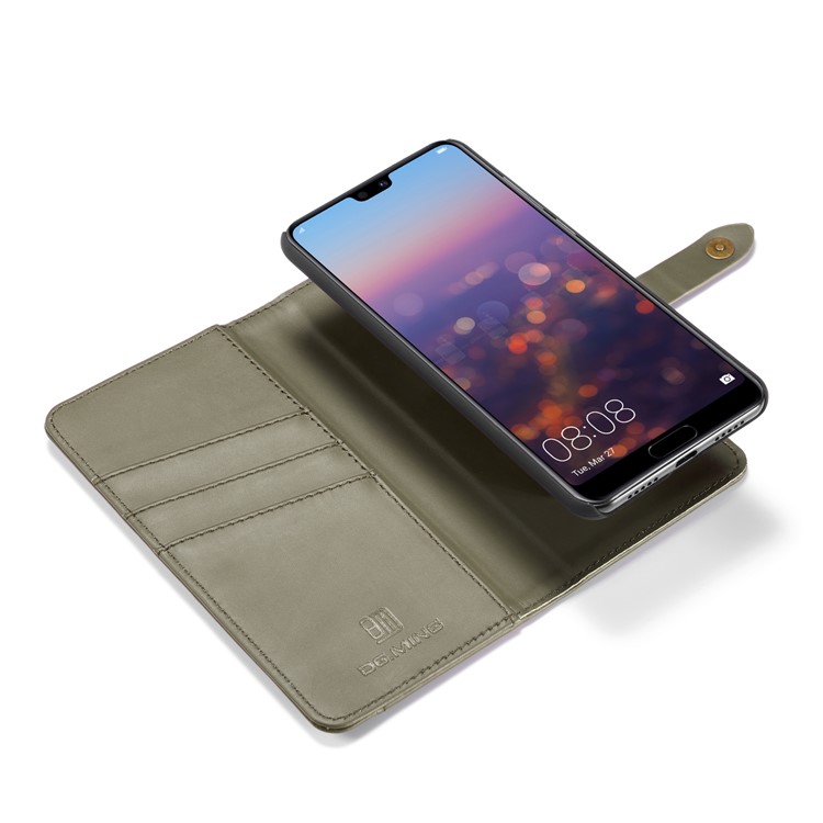 DG.MING Split Leather Wallet Case + Detachable PC Cell Phone Cover for Huawei P20 Pro - Green-13