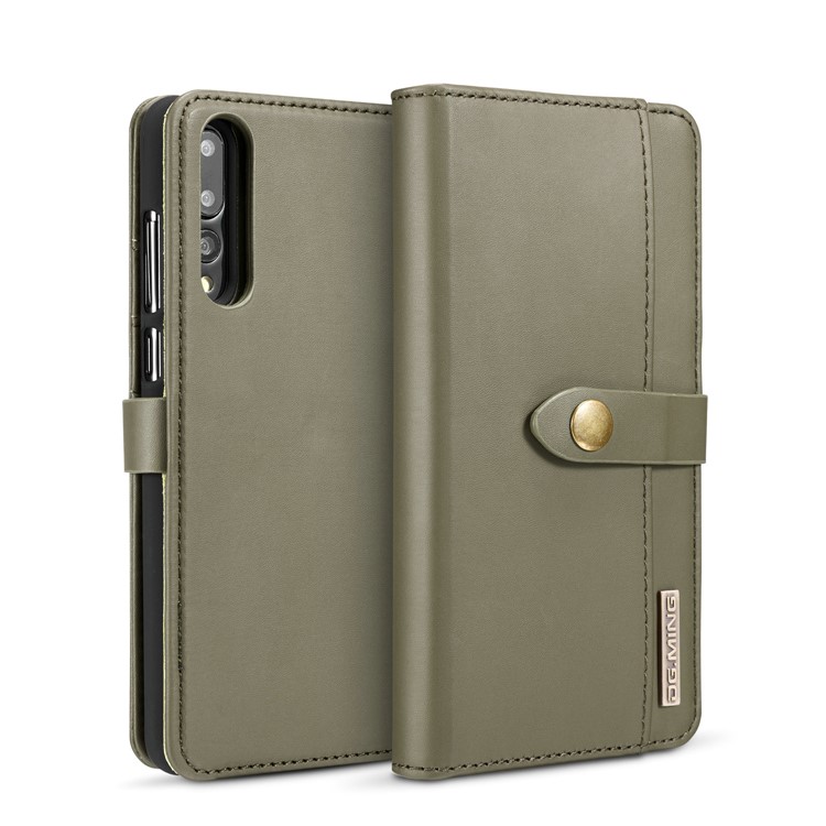 DG.MING Split Leather Wallet Case + Detachable PC Cell Phone Cover for Huawei P20 Pro - Green-2