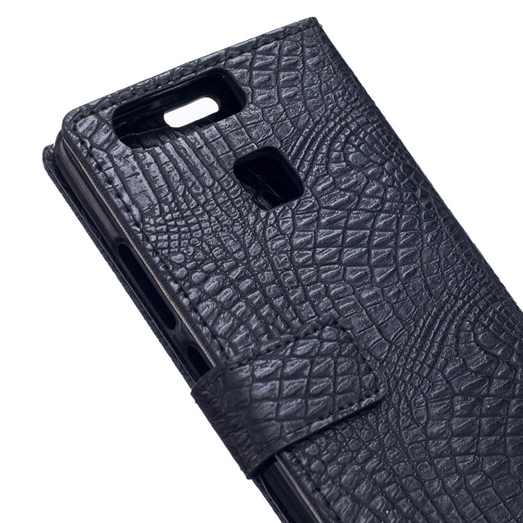 Croco Skin Wallet Leather Stand Case for Huawei P9 - Black-5