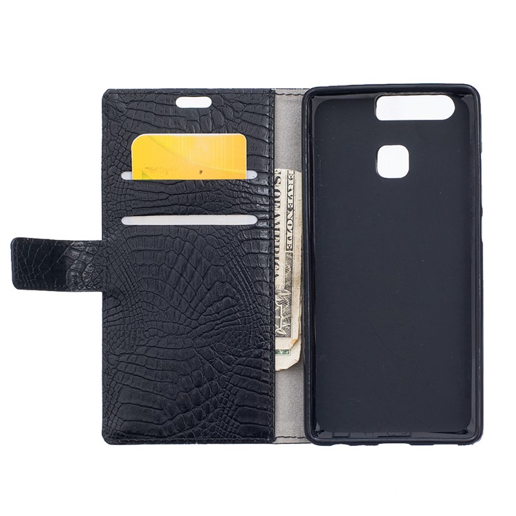 Croco Skin Wallet Leather Stand Case for Huawei P9 - Black-6