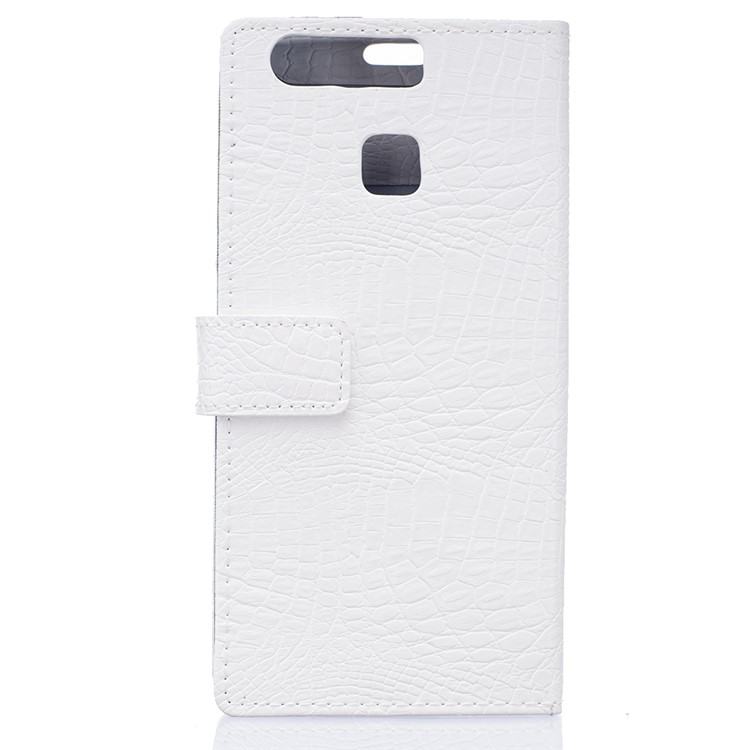 Croco Skin Wallet Leather Stand Cover for Huawei P9 - White-2