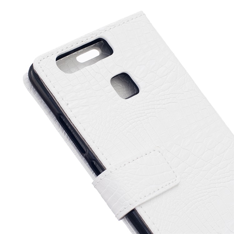 Croco Skin Wallet Leather Stand Cover for Huawei P9 - White-5