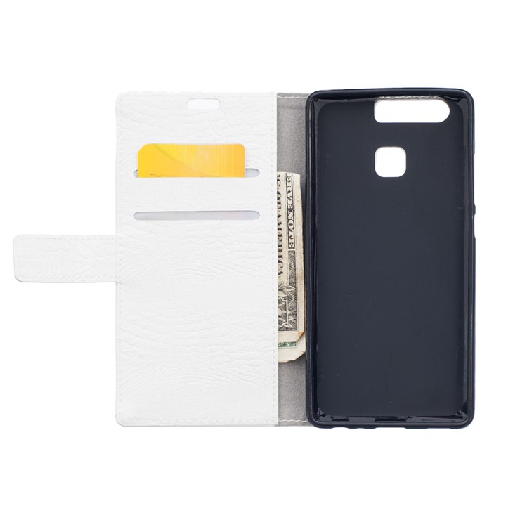 Croco Skin Wallet Leather Stand Cover for Huawei P9 - White-6