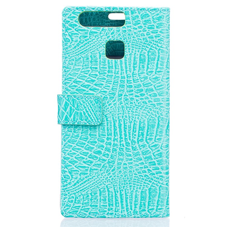 Croco Skin Phone Leather Stand Case for Huawei P9 - Cyan-2