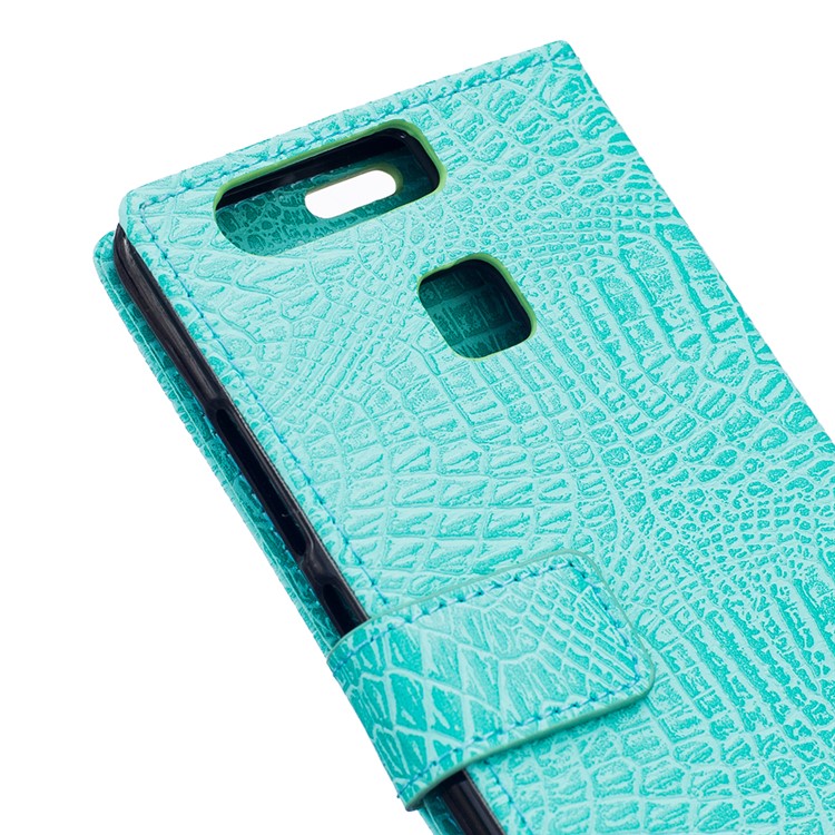 Croco Skin Phone Leather Stand Case for Huawei P9 - Cyan-5