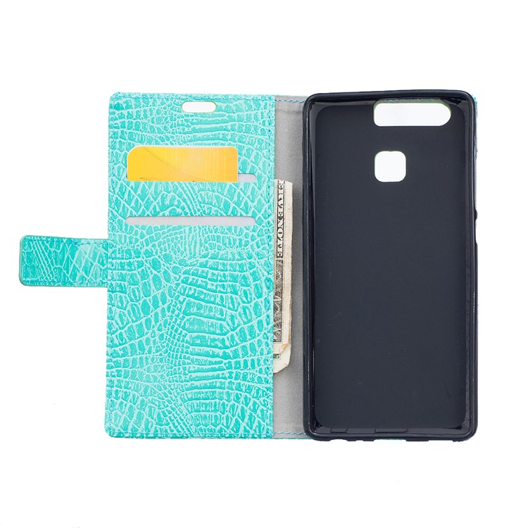 Croco Skin Phone Leather Stand Case for Huawei P9 - Cyan-6