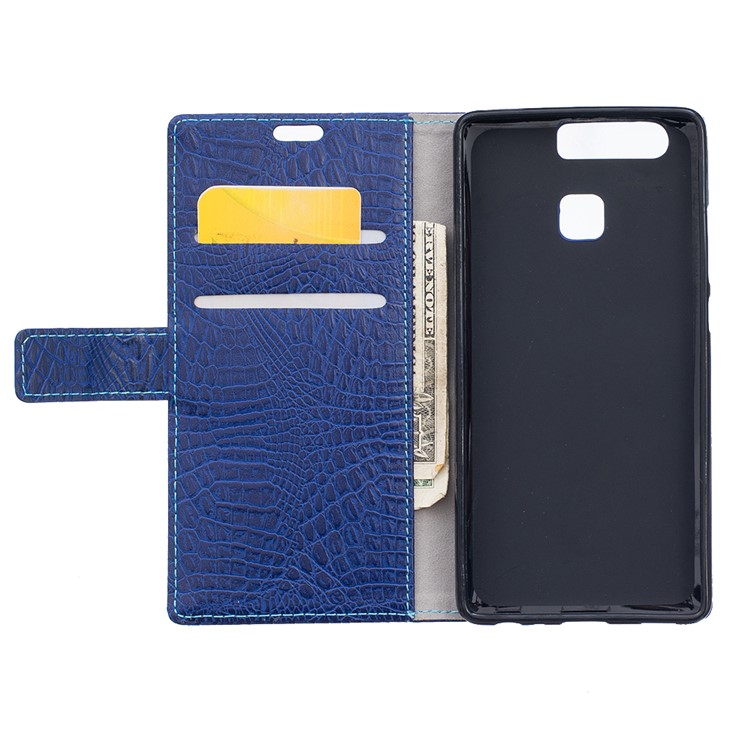 Croco Skin PU Leather Stand Case for Huawei P9 - Dark Blue-6