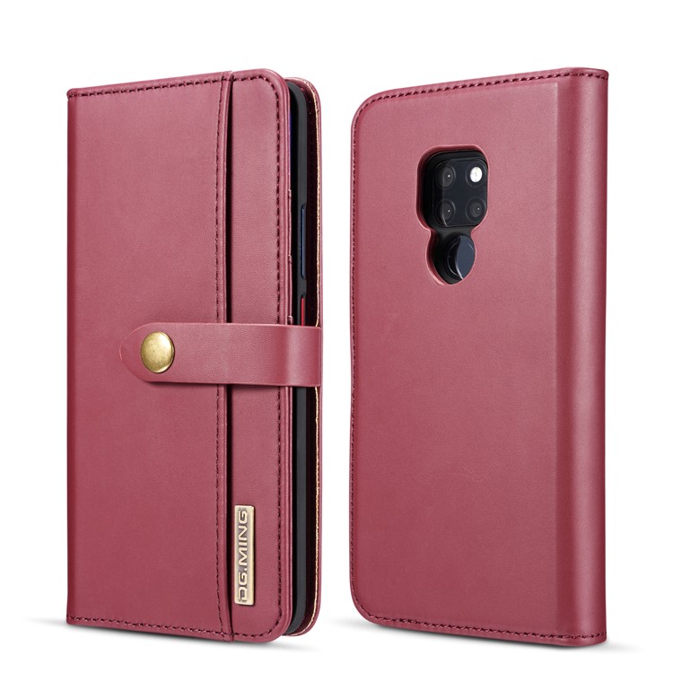 DG.MING Split Leather Wallet Case + Detachable PC Back Shell for Huawei Mate 20 - Red-1