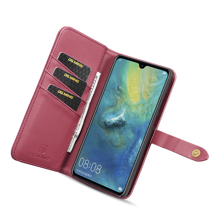 DG.MING Split Leather Wallet Case + Detachable PC Back Shell for Huawei Mate 20 - Red-10