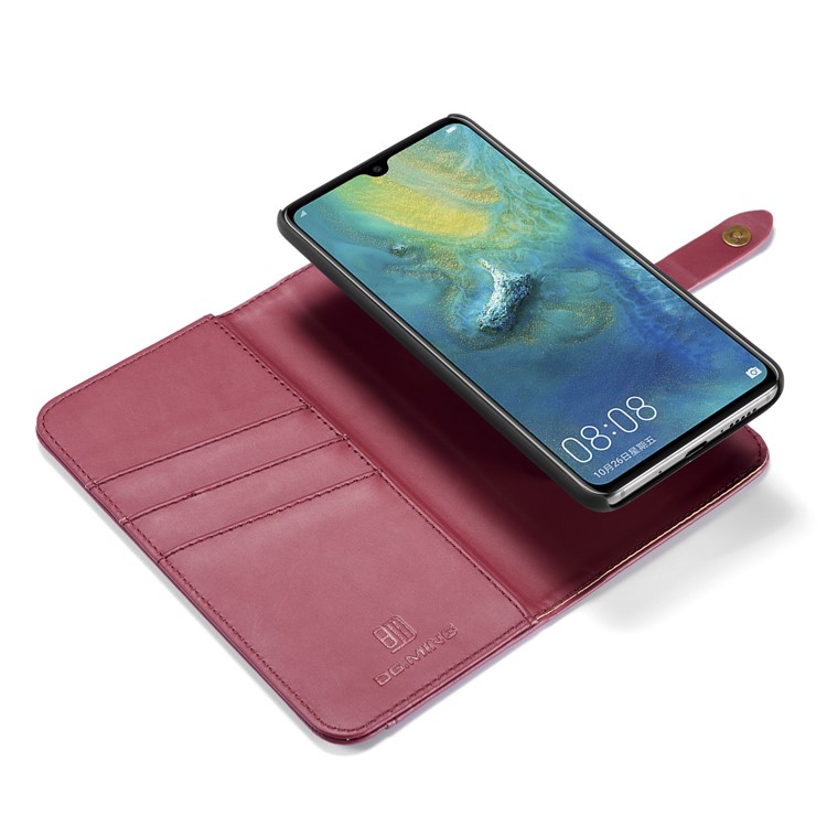 DG.MING Split Leather Wallet Case + Detachable PC Back Shell for Huawei Mate 20 - Red-13