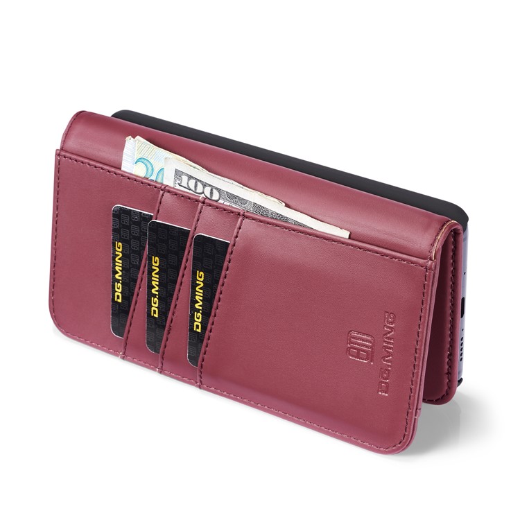 DG.MING Split Leather Wallet Case + Detachable PC Back Shell for Huawei Mate 20 - Red-9