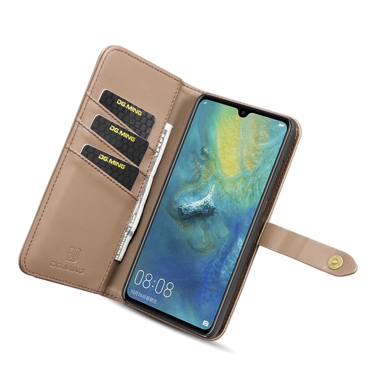 DG.MING Split Leather Wallet Cover + Detachable PC Phone Casing for Huawei Mate 20 - Brown-10