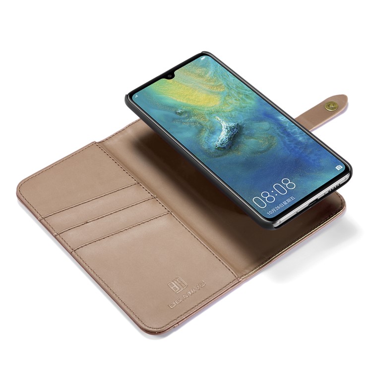 DG.MING Split Leather Wallet Cover + Detachable PC Phone Casing for Huawei Mate 20 - Brown-13