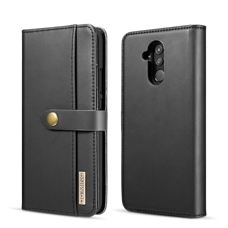 DG.MING Split Leather Wallet Cover + Detachable PC Back Case for Huawei Mate 20 Lite - Black-1