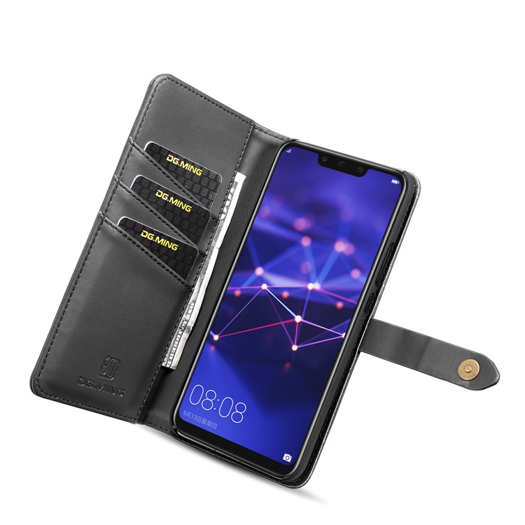DG.MING Split Leather Wallet Cover + Detachable PC Back Case for Huawei Mate 20 Lite - Black-10