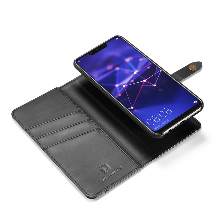 DG.MING Split Leather Wallet Cover + Detachable PC Back Case for Huawei Mate 20 Lite - Black-13
