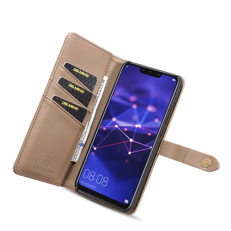 DG.MING Split Leather Wallet Cover + Detachable PC Cell Phone Case for Huawei Mate 20 Lite - Brown-10