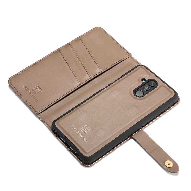 DG.MING Split Leather Wallet Cover + Detachable PC Cell Phone Case for Huawei Mate 20 Lite - Brown-12