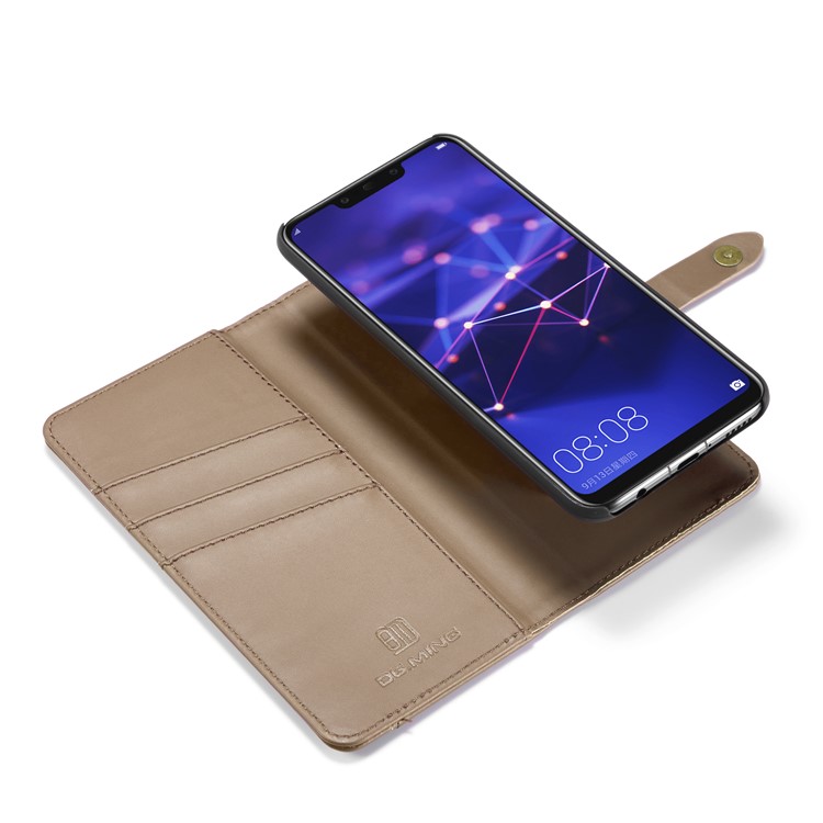 DG.MING Split Leather Wallet Cover + Detachable PC Cell Phone Case for Huawei Mate 20 Lite - Brown-13