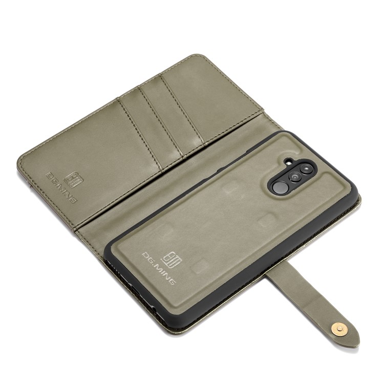 DG.MING Split Leather Wallet Cover + Detachable PC Cell Phone Cover for Huawei Mate 20 Lite - Green-12