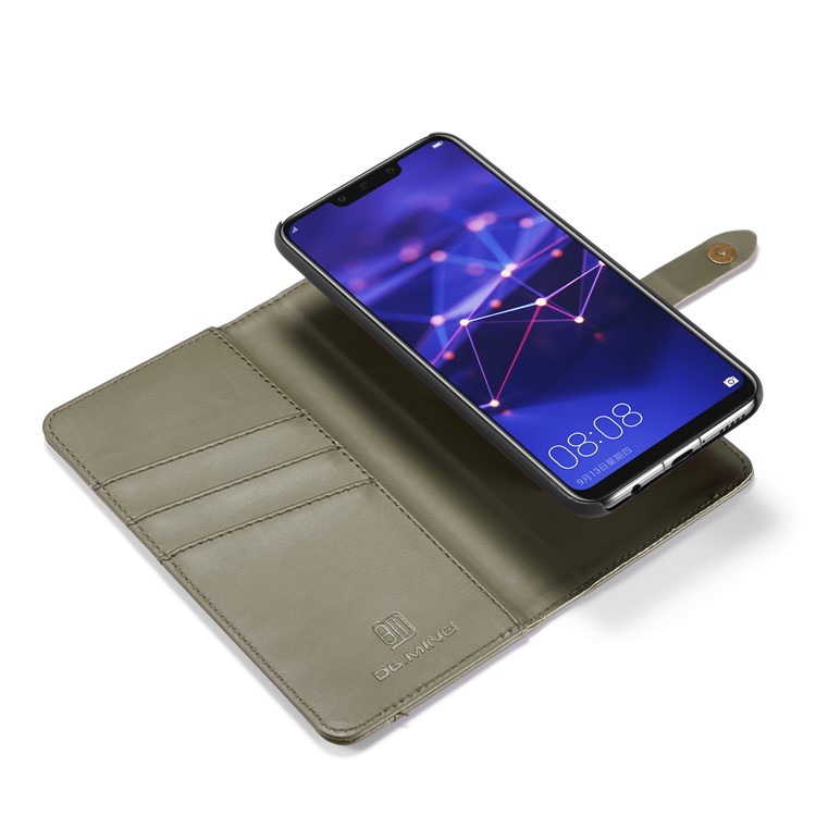 DG.MING Split Leather Wallet Cover + Detachable PC Cell Phone Cover for Huawei Mate 20 Lite - Green-13
