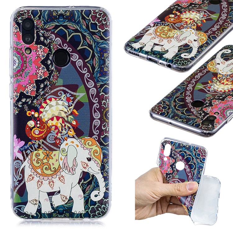 Pattern Printing TPU Cell Phone Case for Huawei Honor 10 Lite / P Smart (2019) - Flower and Elephant-1