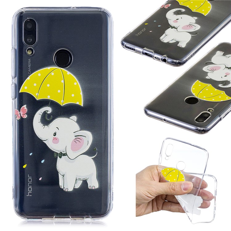 Pattern Printing TPU Mobile Cover for Huawei Honor 10 Lite / P Smart (2019) - Elephant Holding an Umbrella-1