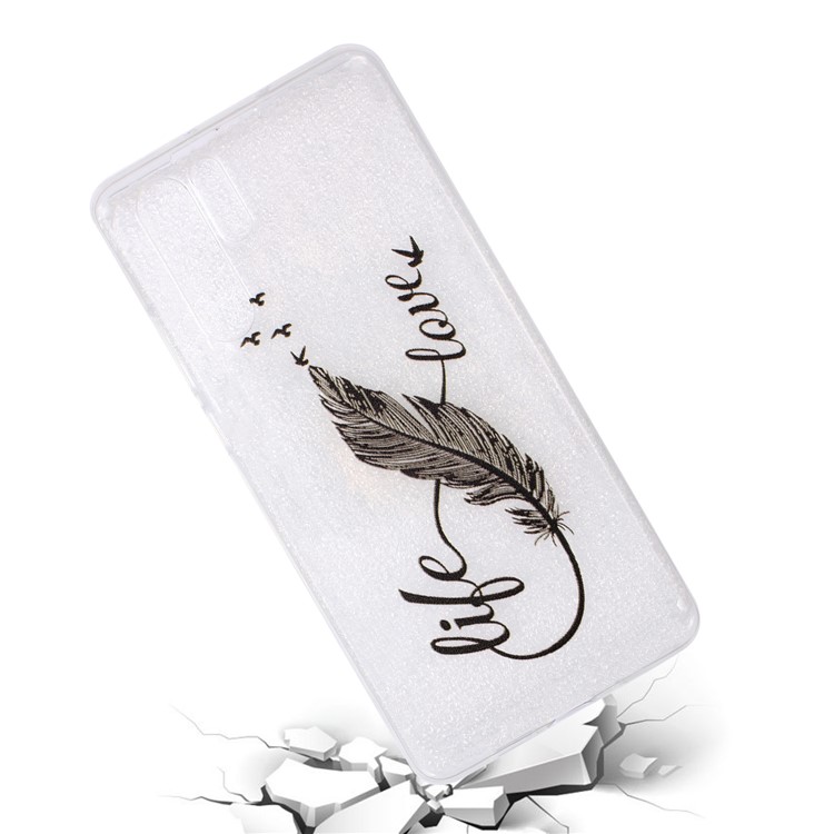 Embossment Pattern TPU Phone Shell for Huawei P30 Pro - Black Feather Pen-4