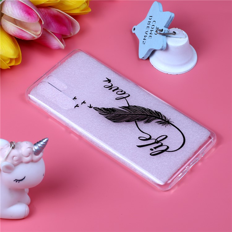 Embossment Pattern TPU Phone Shell for Huawei P30 Pro - Black Feather Pen-5