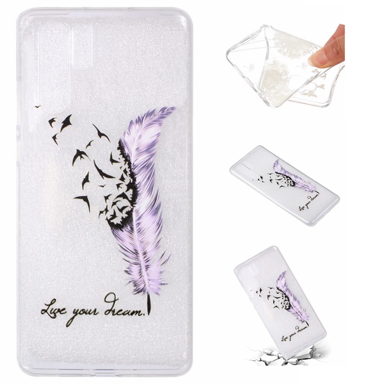 Embossment Pattern TPU Back Case for Huawei P30 Pro - Purple Feather and Bird-1