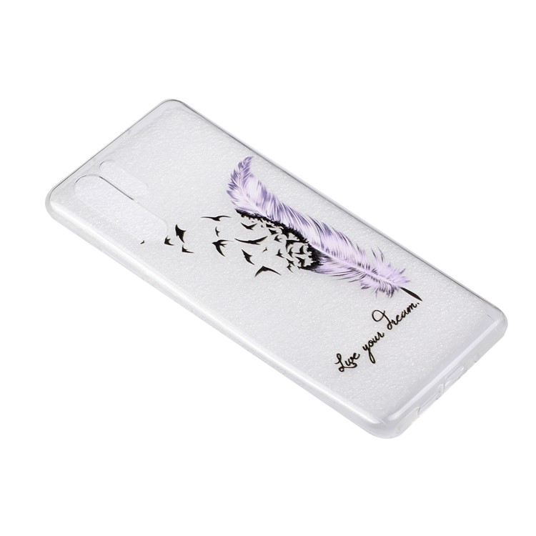 Embossment Pattern TPU Back Case for Huawei P30 Pro - Purple Feather and Bird-3