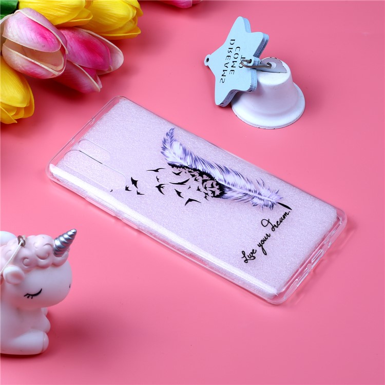 Embossment Pattern TPU Back Case for Huawei P30 Pro - Purple Feather and Bird-5