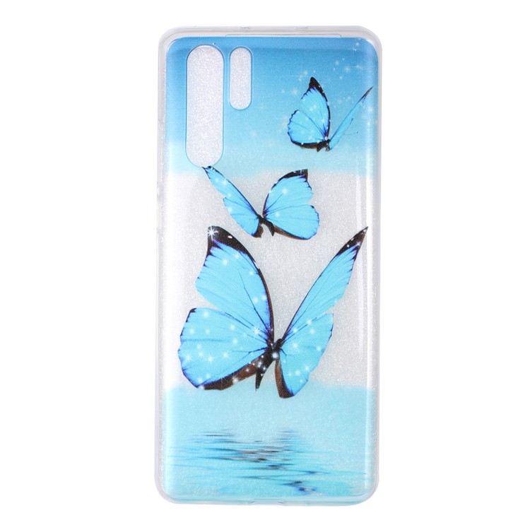 Embossing Pattern TPU Back Cover for Huawei P30 Pro - Blue Butterfly-2
