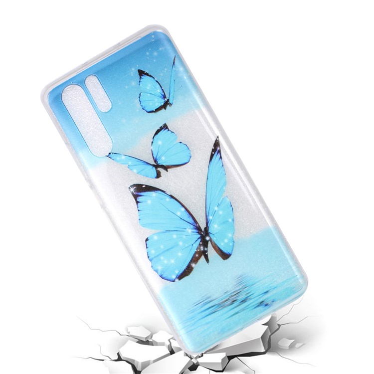 Embossing Pattern TPU Back Cover for Huawei P30 Pro - Blue Butterfly-4