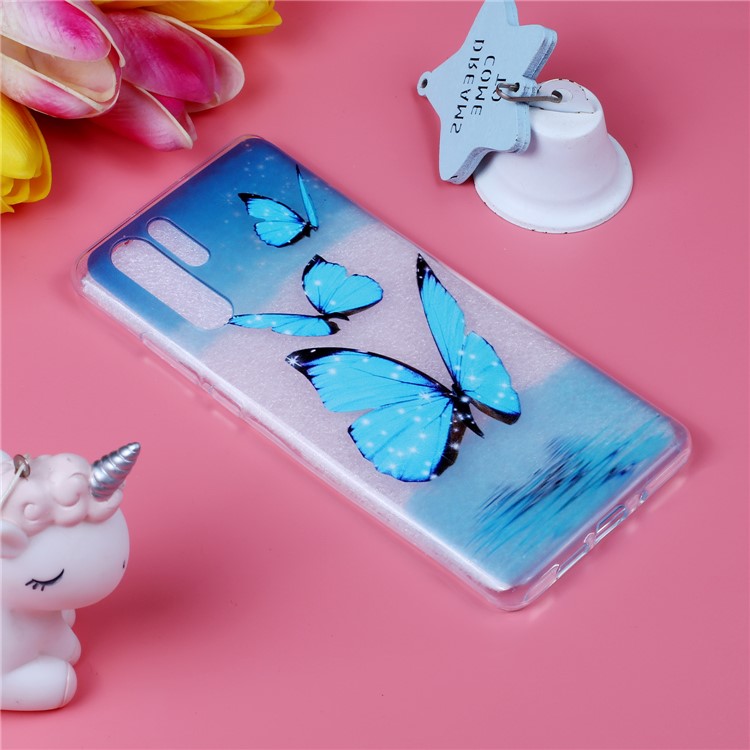 Embossing Pattern TPU Back Cover for Huawei P30 Pro - Blue Butterfly-5