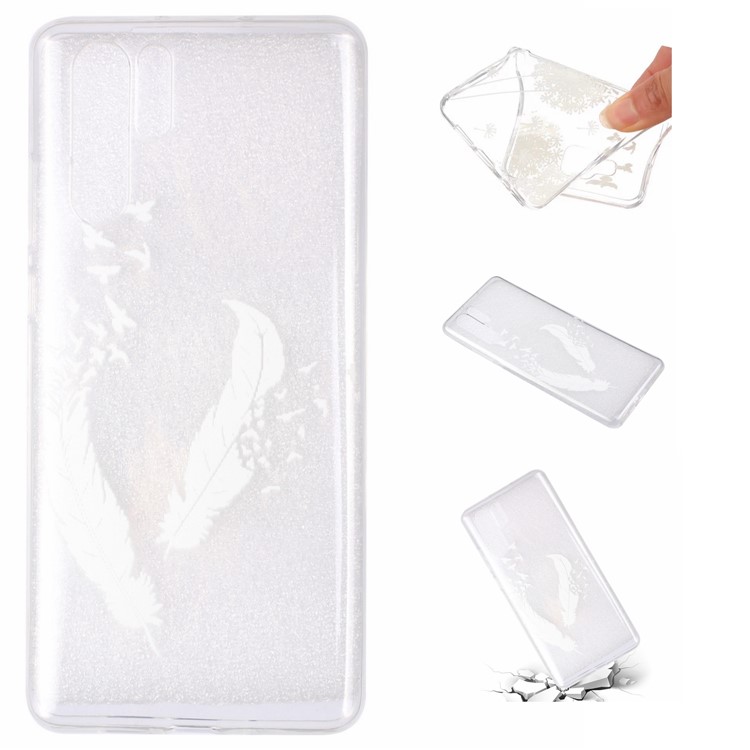Embossed Pattern TPU Protection Cell Phone Cover for Huawei P30 Pro - White Feather and Bird-1