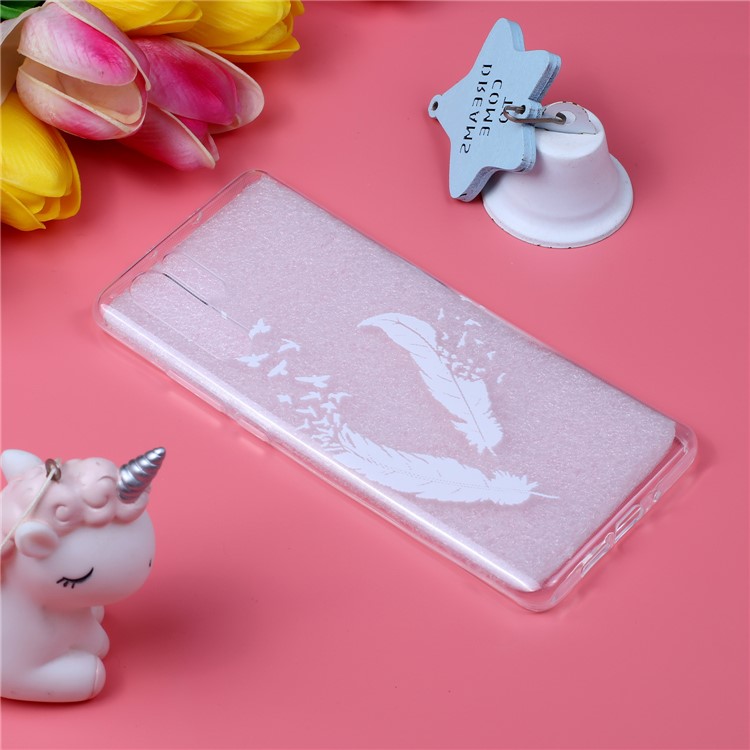 Embossed Pattern TPU Protection Cell Phone Cover for Huawei P30 Pro - White Feather and Bird-5