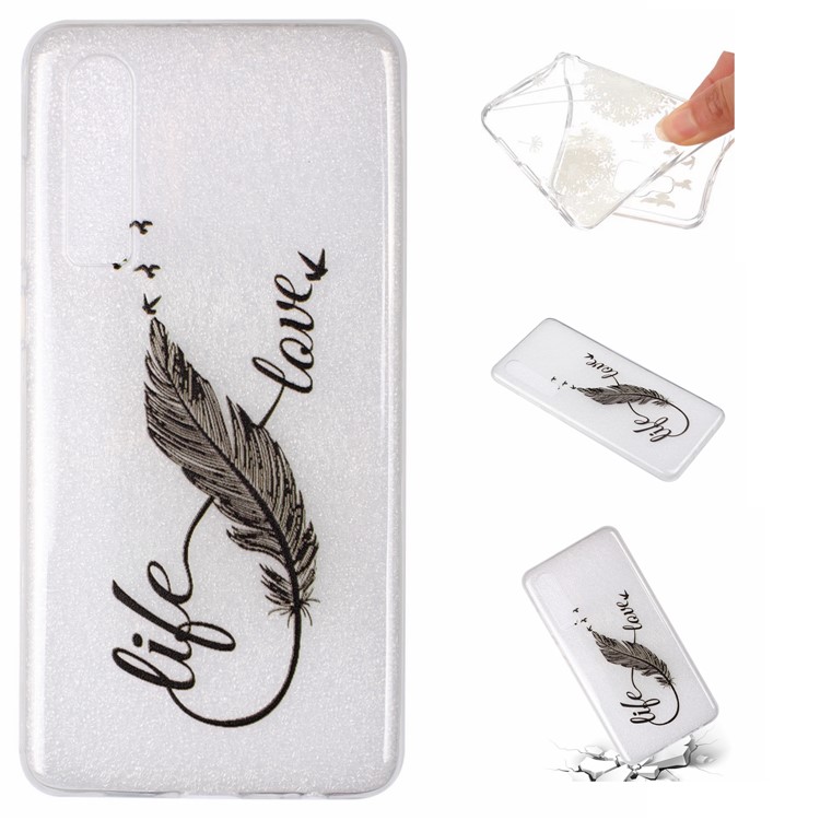 Embossment Pattern TPU Mobile Phone Case for Huawei P30 - Black Feather Pen-1